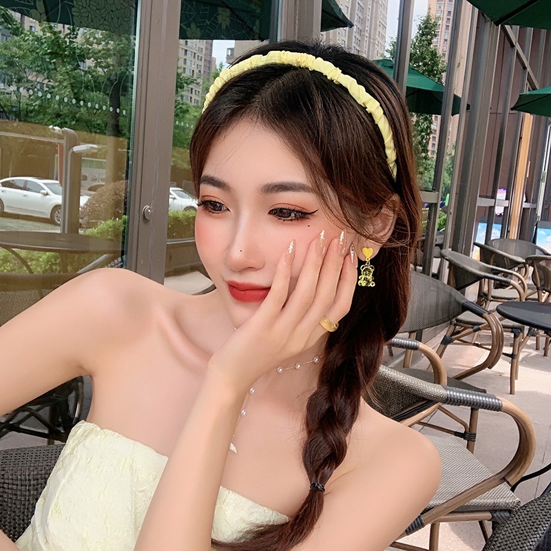 Băng Đô Cài Tóc Xếp Ly Màu Sắc Đơn Giản Phong Cách Hàn Quốc Cho Nữ