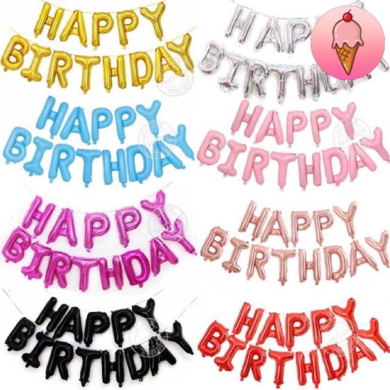 Dây chữ Happy Birthday bằng bóng trang trí sinh nhật cho bé trai bé gái người lớn  - Kem Shop K129