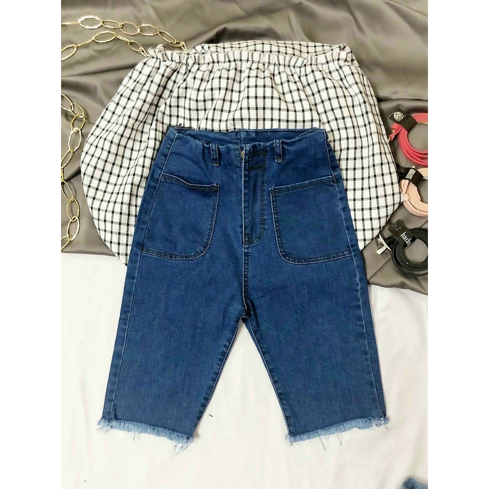 [Ảnh mộc] Quần jean ngố lửng 2 nút 2 túi trươc hàng cao cấp Quảng Châu