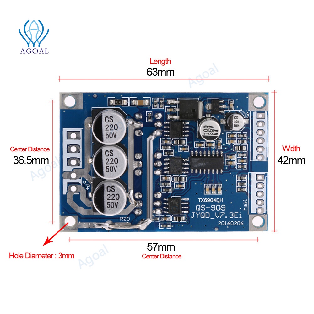 Bảng Mạch Điều Khiển Động Cơ Không Chổi Than 36v DC12v-36v 500w Chuyên Dụng Cho Xe Hơi