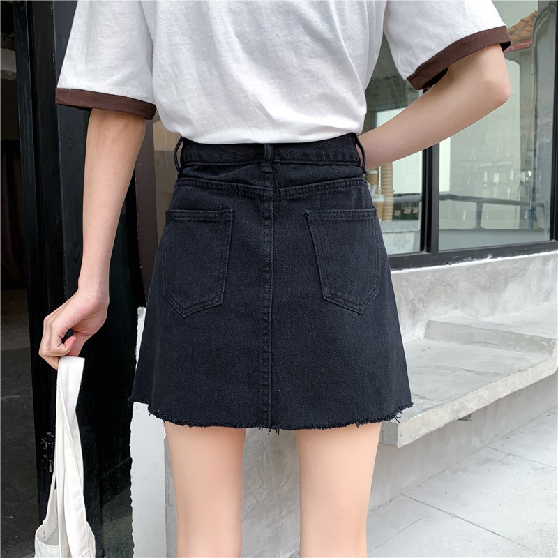 Chân váy jean đen basic Ulzzang Quảng châu mẫu 1 -  u.w