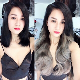 Tóc giả kẹp u omber đen khói