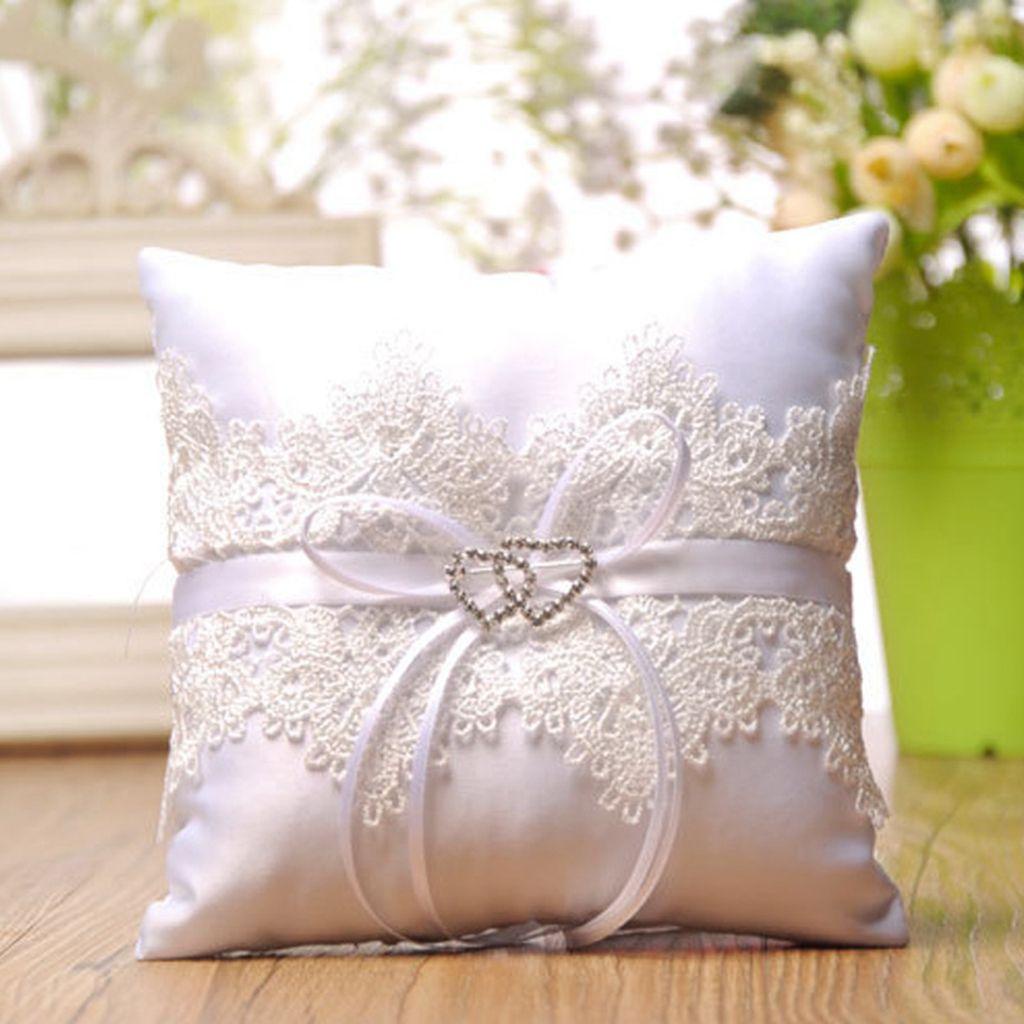 Gối Để Nhẫn Cưới Phối Ren Và Ruy Băng Satin Sáng Tạo 15.9 Inch ​Gối Để Nhẫn Trang Trí Bỏ Túi Tiện Dụng Và Bền
