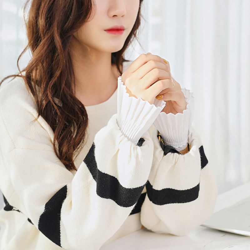 Set 1 Cặp Ống Tay Áo Loe Giả Phối Ren Phong Cách Hàn Quốc Dành Cho Nữ