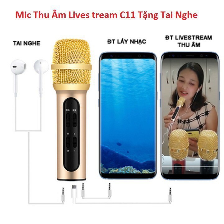 Mic C11 Nâng Cấp ⚡FREE SHIP⚡ Míc Bắt Xa 2 Mét , Được Nâng Cấp IC Hát Cực Nhẹ . Âm Thanh Cực Hay , Dễ Sử Dụng