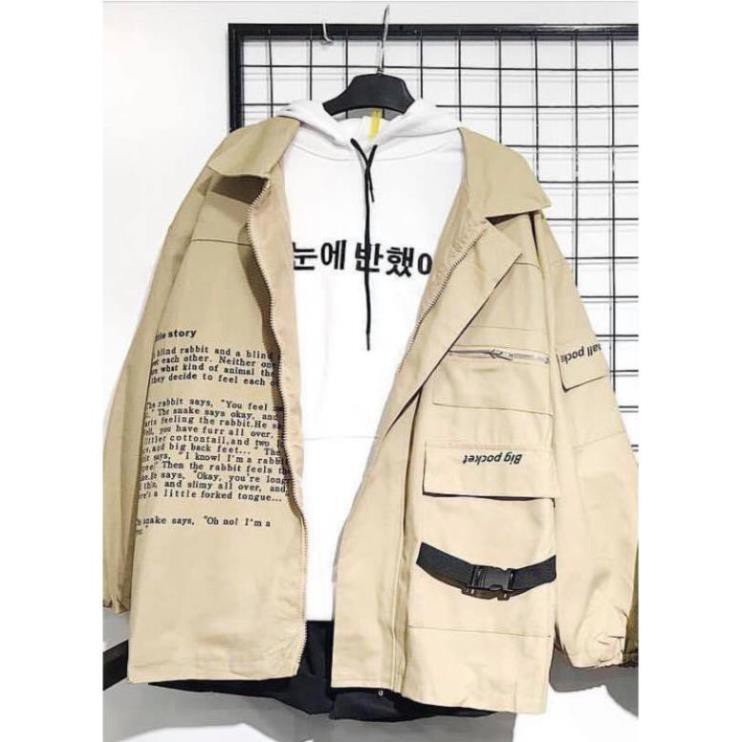 Áo Khoác Jean Kaki TÚI DÂY KÉO 2 MÀU Unisex