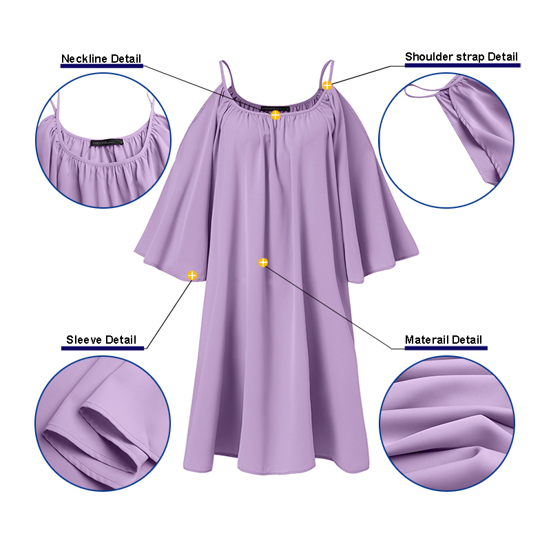 Đầm ZANZEA Trơn Màu Thiết Kế Mini Hở Vai Tay Giữa Thường Ngày Cho Nữ