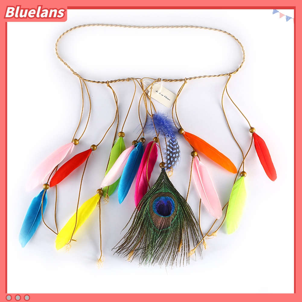 Băng Đô Bện Dây Đính Lông Vũ Kiểu Bohemia 48h Cho Nữ