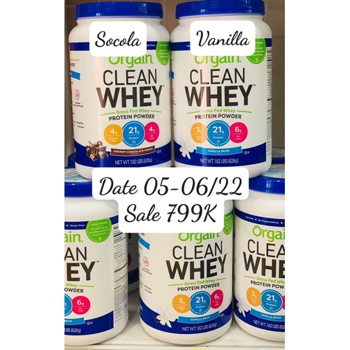 ☘️[HSD 05/2022] Bột Đạm Orgain Clean Whey Grass Fed Protein Powder 828g Vanilla &amp; Chocolate☘️