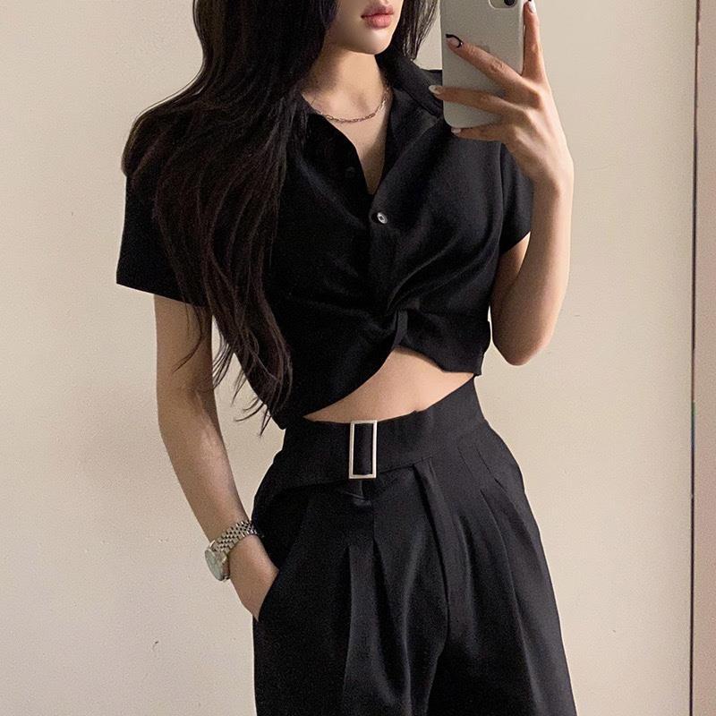 Áo Croptop Tay Ngắn Cổ polo Lưng Cao Kiểu Hàn Quốc Dễ Thương Cho Nữ | BigBuy360 - bigbuy360.vn