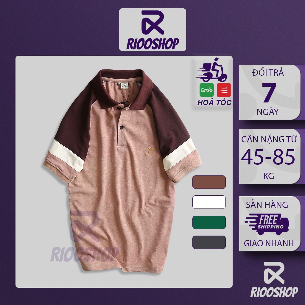 Áo polo nam vnxk, áo thun polo nam cao cấp, đẹp, cá sấu, tay ngắn màu trắng, nâu, xám, rêu RIOOSHOP RSP068