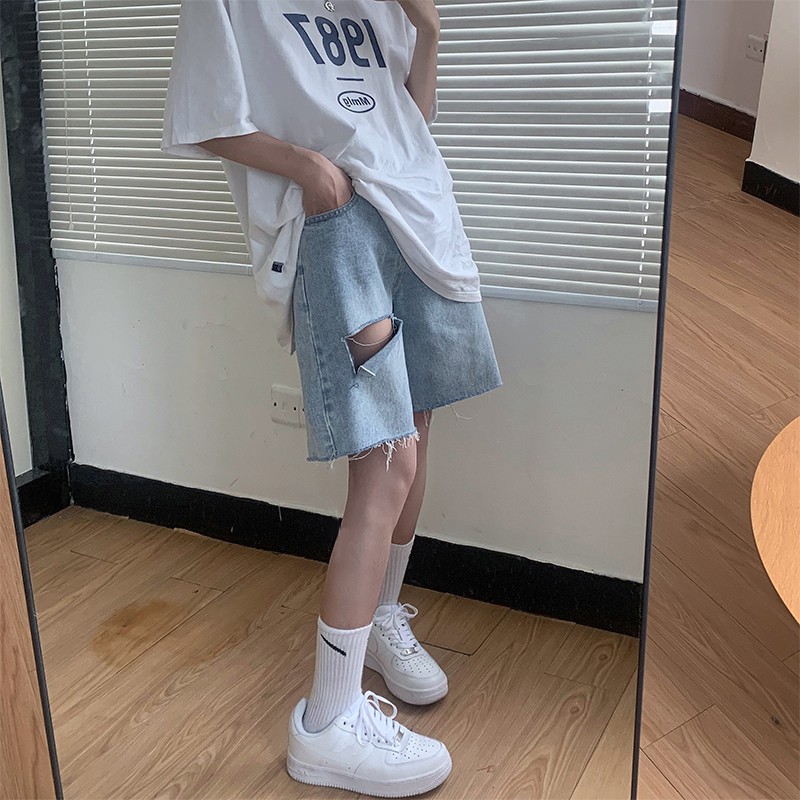 Quần short jean unisex Yinxx, quần bò ulzzang nam nữ QSJ01