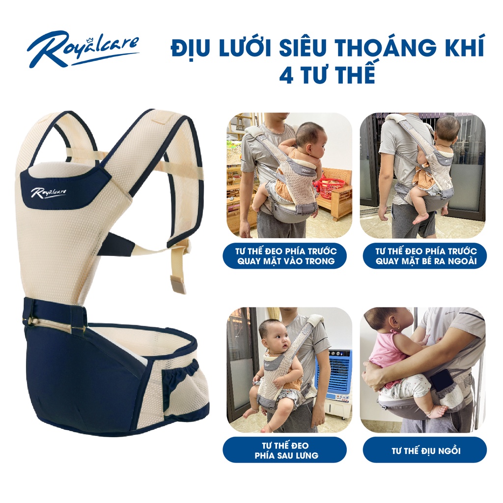 HÀNG CHÍNH HÃNG - Địu ngồi trẻ em lưới siêu thoáng 4 tư thế hiệu Royalcare - 906 - siêu thoáng khí