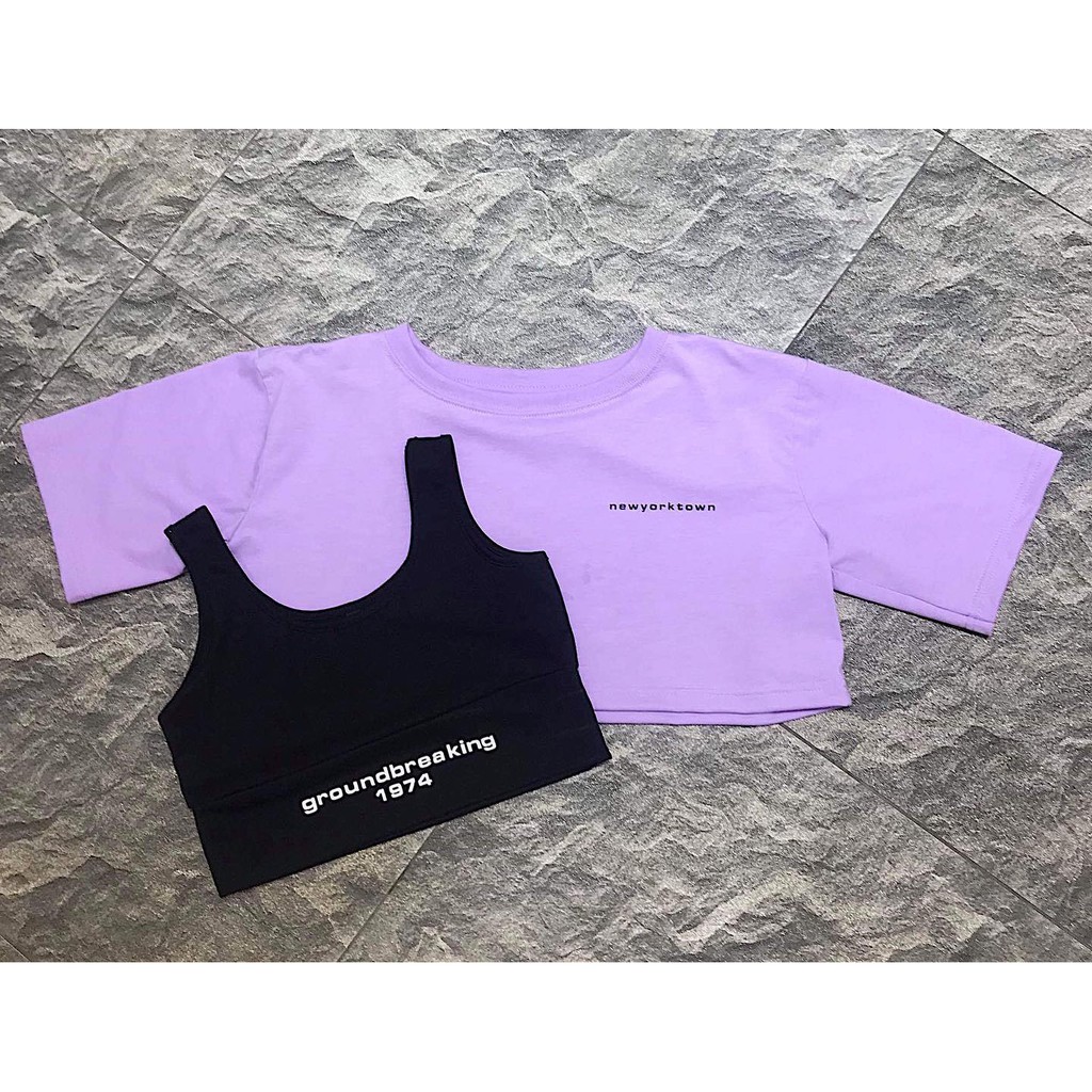SET Áo Croptop mix áo ba lỗ YAYSHOP chất thun cotton cá tính (hình thật) | BigBuy360 - bigbuy360.vn