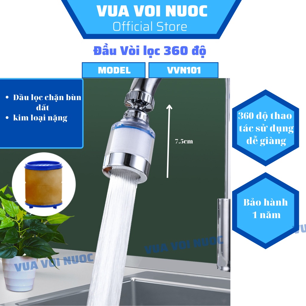 Vòi rửa bát chén tích hợp đầu lọc nước xoay 360 độ VVN360