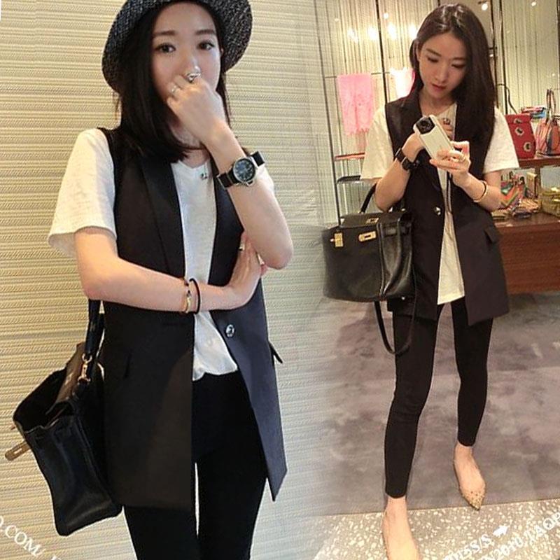 Áo Khoác Đen Không Tay Phong Cách Hàn Quốc Cho Nữ