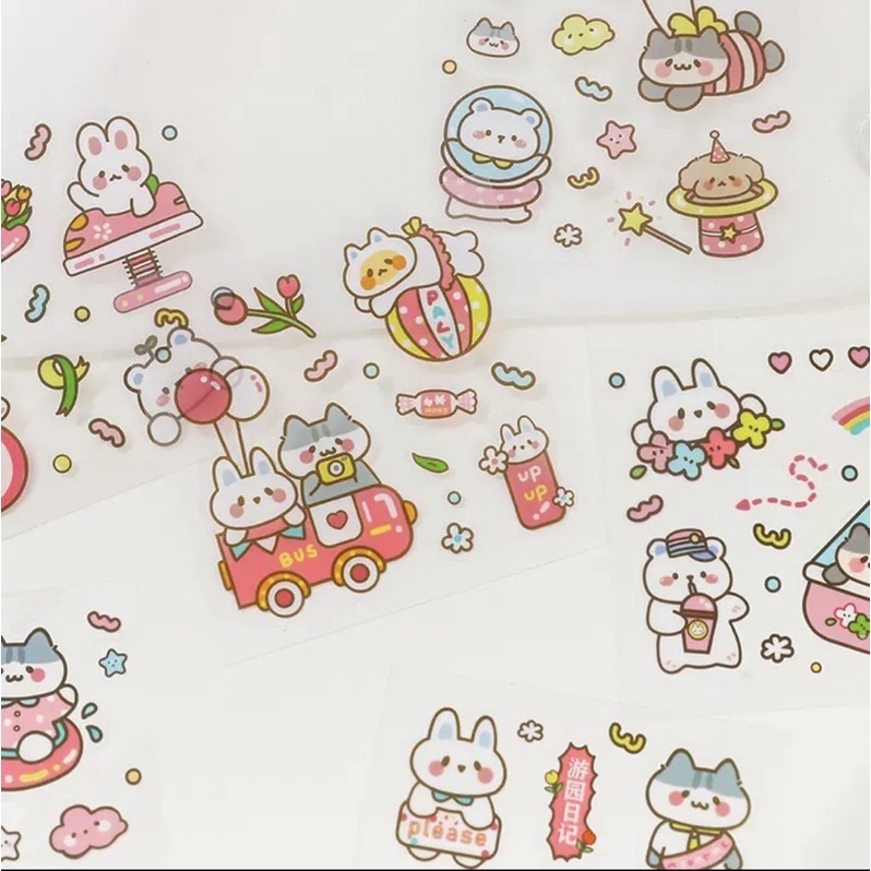 Hộp 100 tấm sticker cute Amusement Park  - Tặng Hình Xăm Dán