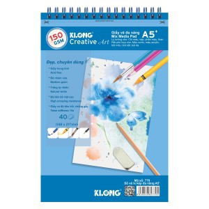 [Sổ vở đẹp] Sổ vẽ KLONG lò xo kép đa năng Creative Art A5 - 150 GSM - 40 tờ; MS: 770