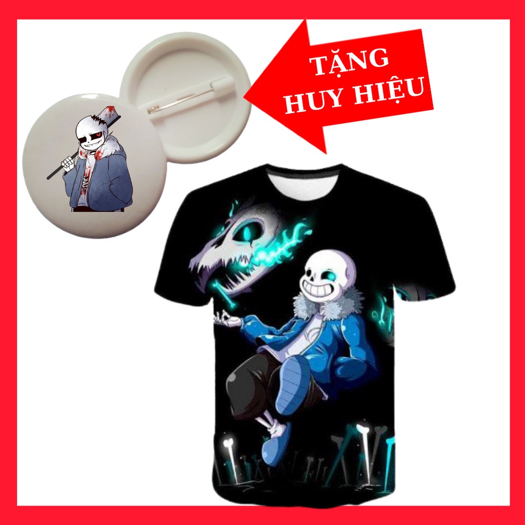 Tặng Huy Hiệu Sans-Áo thun trẻ em in hình Sans Undertale 3D siêu ngầu In Nguyên Áo Vải Thun Lạnh co giãn 4 chiều mềm mịn