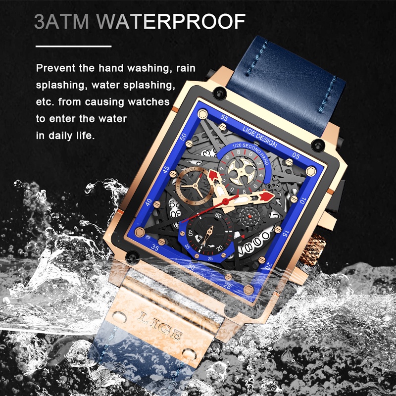 Đồng hồ nam LIGE Đồng hồ chống nước cho nam thời trang thể thao Chronograph Quartz Đồng hồ đeo tay nam có hộp