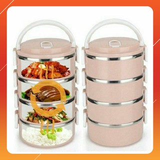 Hộp cơm giữ nhiệt - cặp lồng giữ nhiệt lúa mạch 4 tầng ruột inox