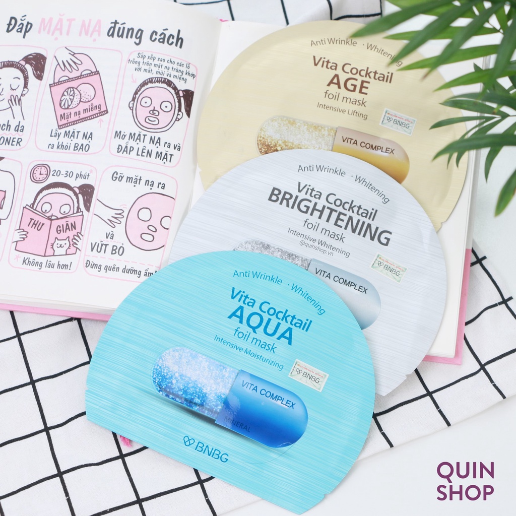 Mặt Nạ Giấy Cấp Ẩm, Dưỡng Trắng, Chống Lão Hóa BNBG Vita Cocktail Aqua, Brightening, Age Foil Mask