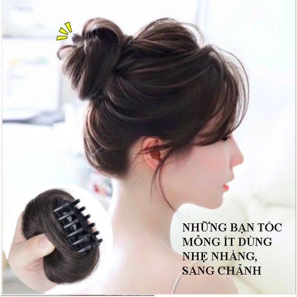 Kẹp búi tóc tròn Pohanu búi tóc giả xoăn tự nhiên búi mini dễ thương TG22