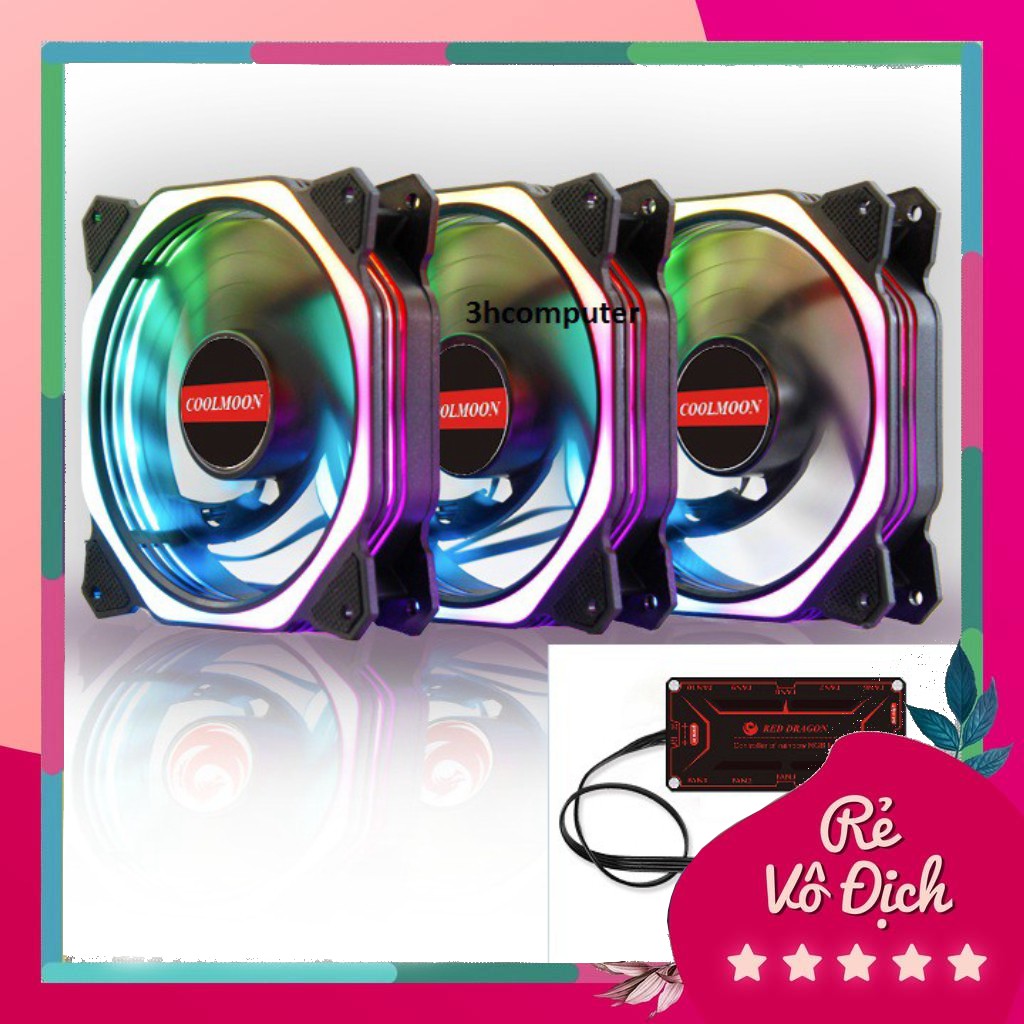 [BLcomputer] 3 quạt tản nhiệt Coolmoon Led RGB Symphony (Ver 8) 2019-Kèm hub Red Dragon led RGB -REM