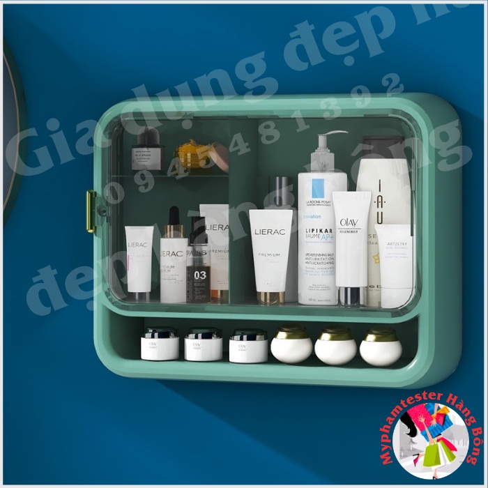 Kệ đựng mỹ phẩm treo tường cao cấp, Kệ treo nhà tắm gắn tường cao cấp kiêm tủ thuốc bằng nhựa