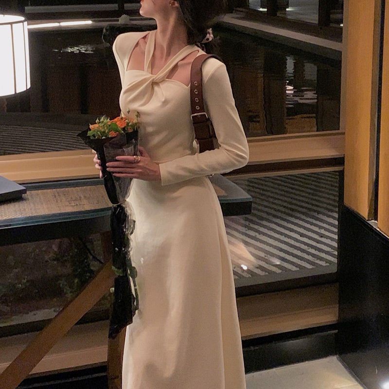 Đầm ôm dáng midi dài khoét vai ulzzang order