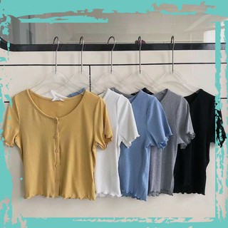 ❤️❤️Áo Croptop thun tăm cúc cài tay ngắn chạy viền bánh bèo sóng tôn dáng HOT HOT ❤️❤️