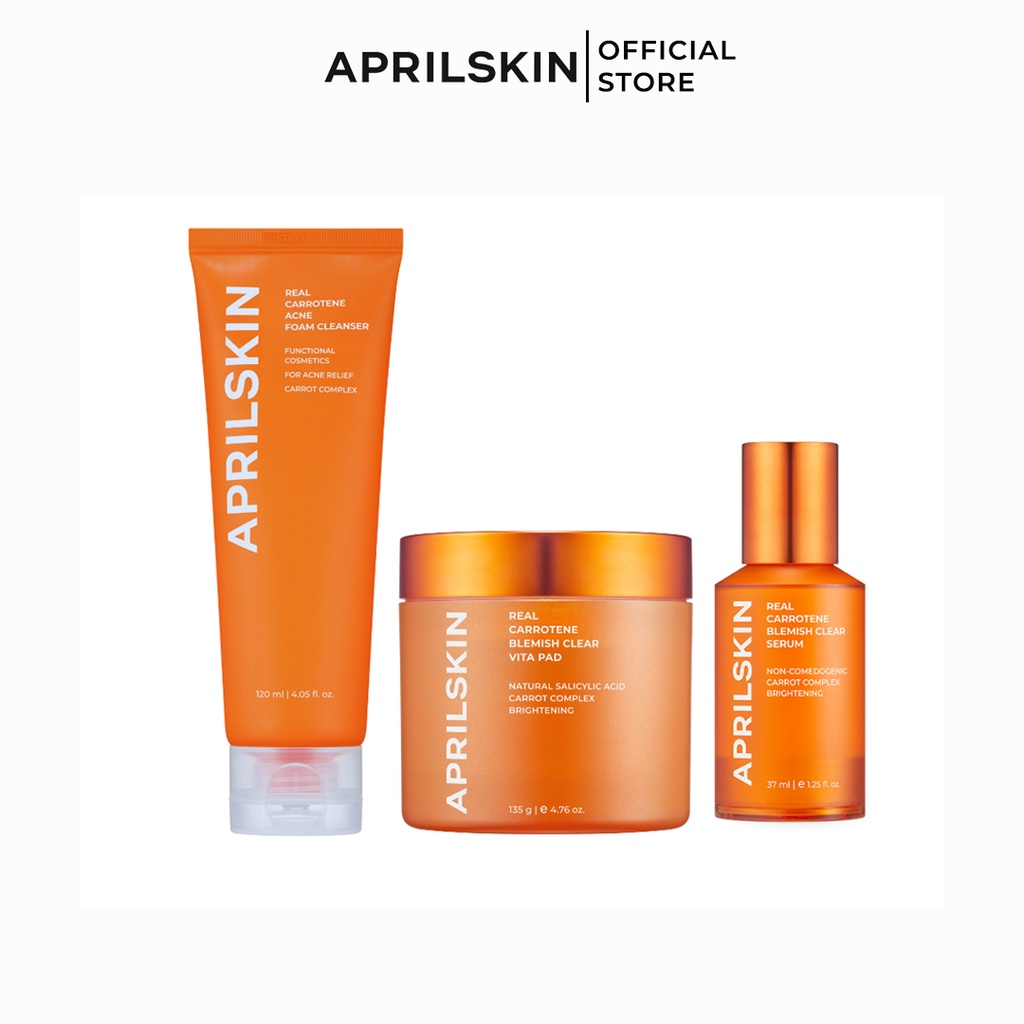 Set Sạch Mụn 3 Bước Aprilskin Carrotene( Vita pad + SRM carrot + serum carrot)