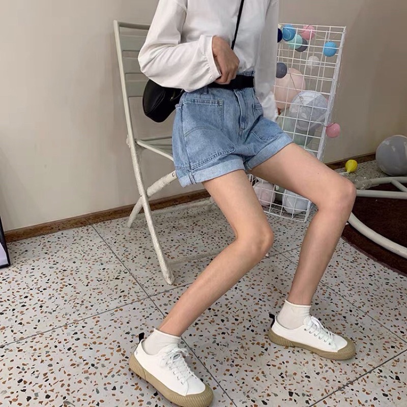 Quần short Jean Dáng Ngố Màu Xanh Ulzzang- Quần Bò Jean Cạp Cao