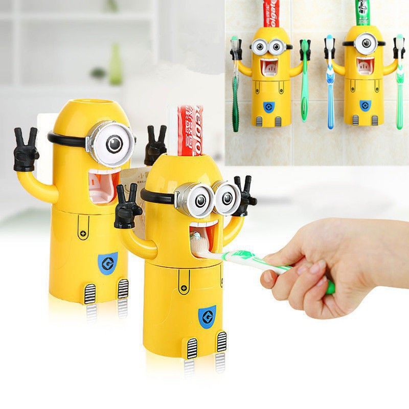 Bộ dụng cụ lấy kem đánh răng tự động kèm giá đỡ bàn chải hình minion