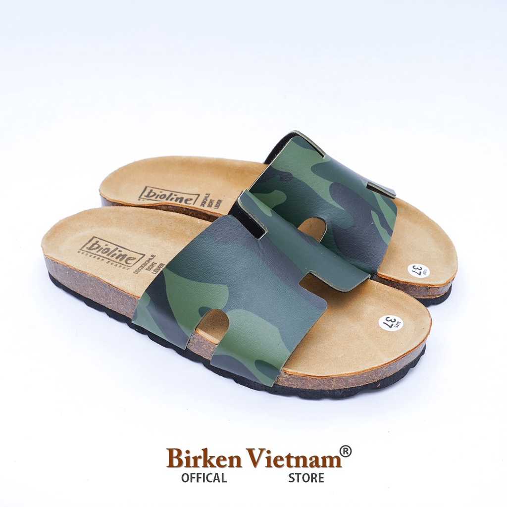 Mã R04 DÉP ĐẾ TRẤU Da PU Camo Rằn Ri Quai Chữ H Unisex Birken Vietnam Bioline