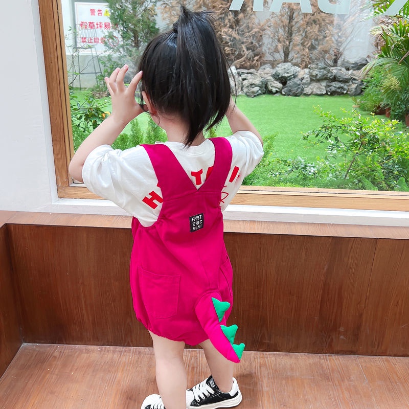 Bộ Áo Liền Quần Bằng Cotton Nguyên Chất In Hình Khủng Long Hoạt Hình Ba Chiều Thời Trang Mùa Hè Hàn Quốc Cho Bé