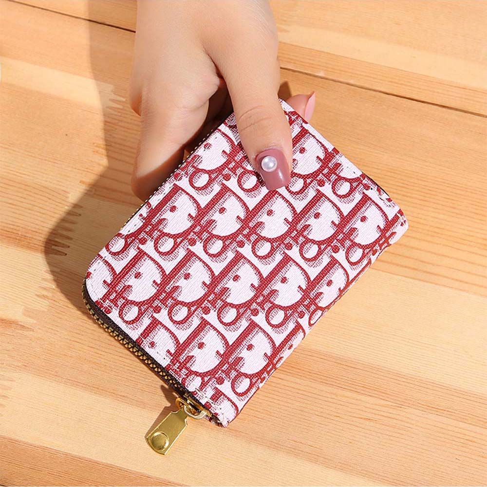 Ví da PU mini có khóa kéo họa tiết chữ D phong cách cổ điển thời trang dành cho nữ