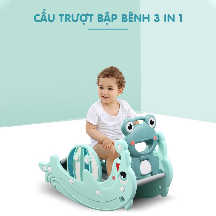 [HCM] Cầu trượt bập bênh hình cá heo Holla 3in1-cầu trượt- bập bênh- bóng rổ