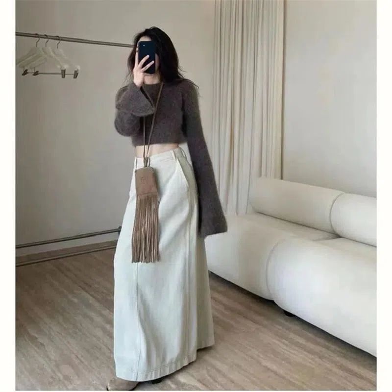 Áo Sweater Dệt Kim Chui Đầu Dáng Rộng Ngắn Phong Cách Retro Thời Trang Thu Đông