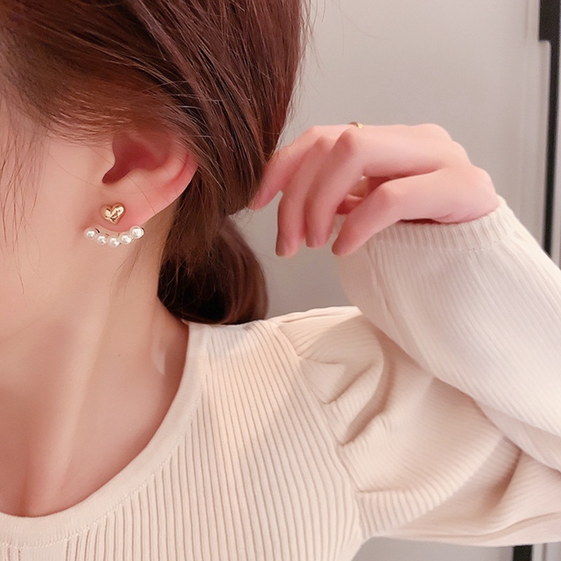 Khuyên Tai Kim Loại Hình Trái Tim Đính Ngọc Trai Thời Trang Nữ