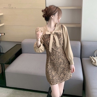 Đầm Tay Dài Họa Tiết Da Báo Phong Cách Hàn Quốc Thời Trang Nữ