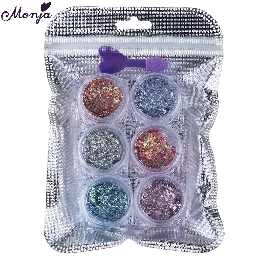 MONJA Set 6 hộp kim tuyến trang trí móng tay nghệ thuật DIY thời trang tiện lợi