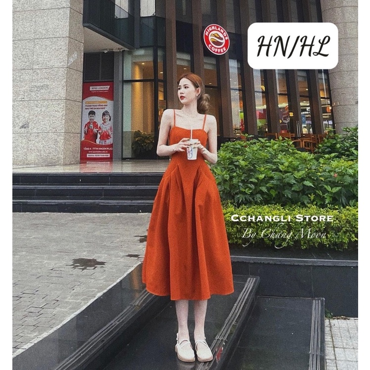 váy xoè 2s nâu cam siêu tôn da-cam kết chuẩn ảnh video tự quay