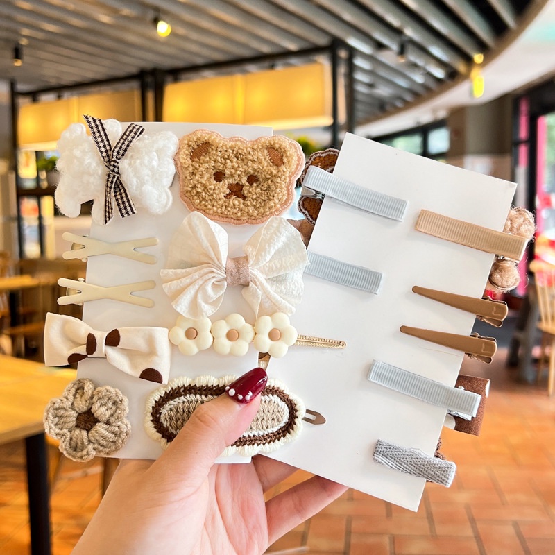[HOT] Set kẹp tóc hình gấu màu nâu trà sữa phong cách vintage Hàn Quốc đáng yêu cho bé