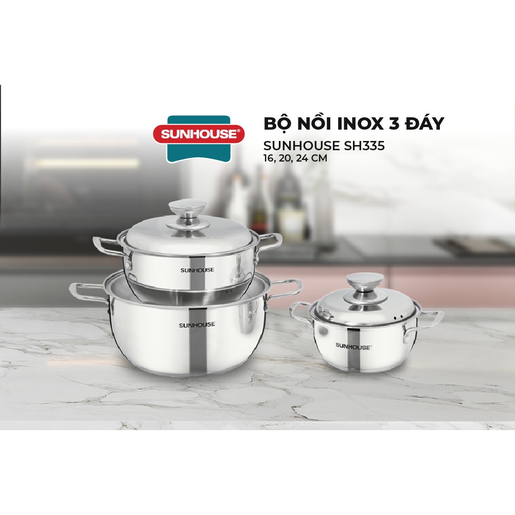 Bộ nồi inox 3 đáy SUNHOUSE SH335 - Hàng chính hãng
