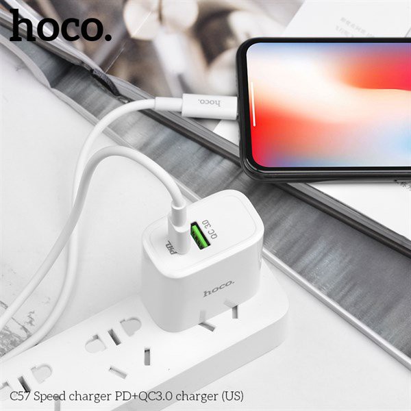 Cốc Sạc Nhanh Hoco C57 / C57A PD - QC 3.0 18W Chính Hãng 2 Cổng Sạc Ra TypeC Và USB