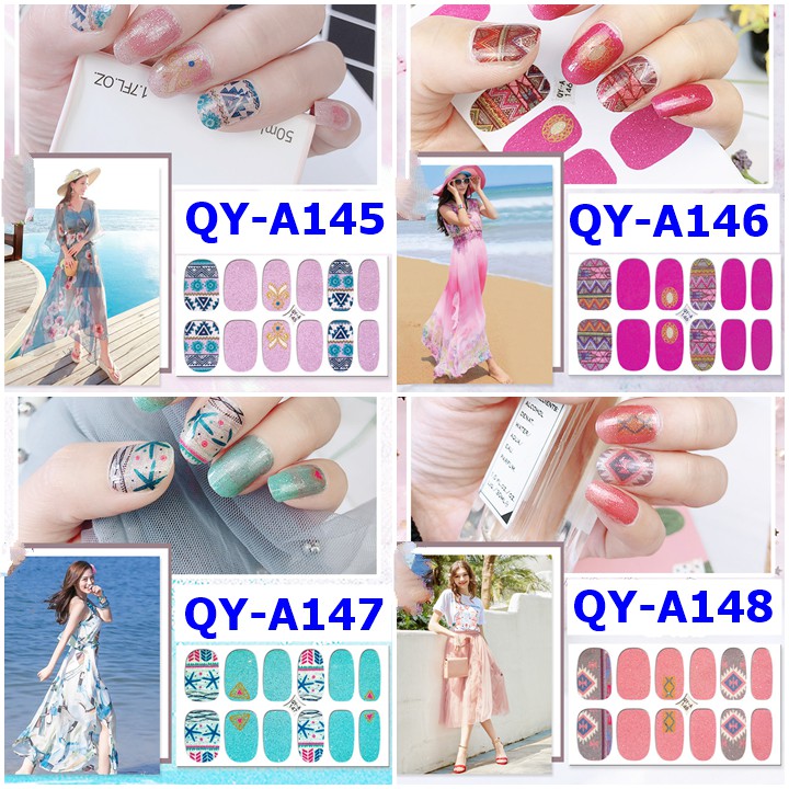 Bộ dán móng tay nail sticker gồm 12 móng, không thấm nước, có độ đàn hồi tốt Phần 1 QYA