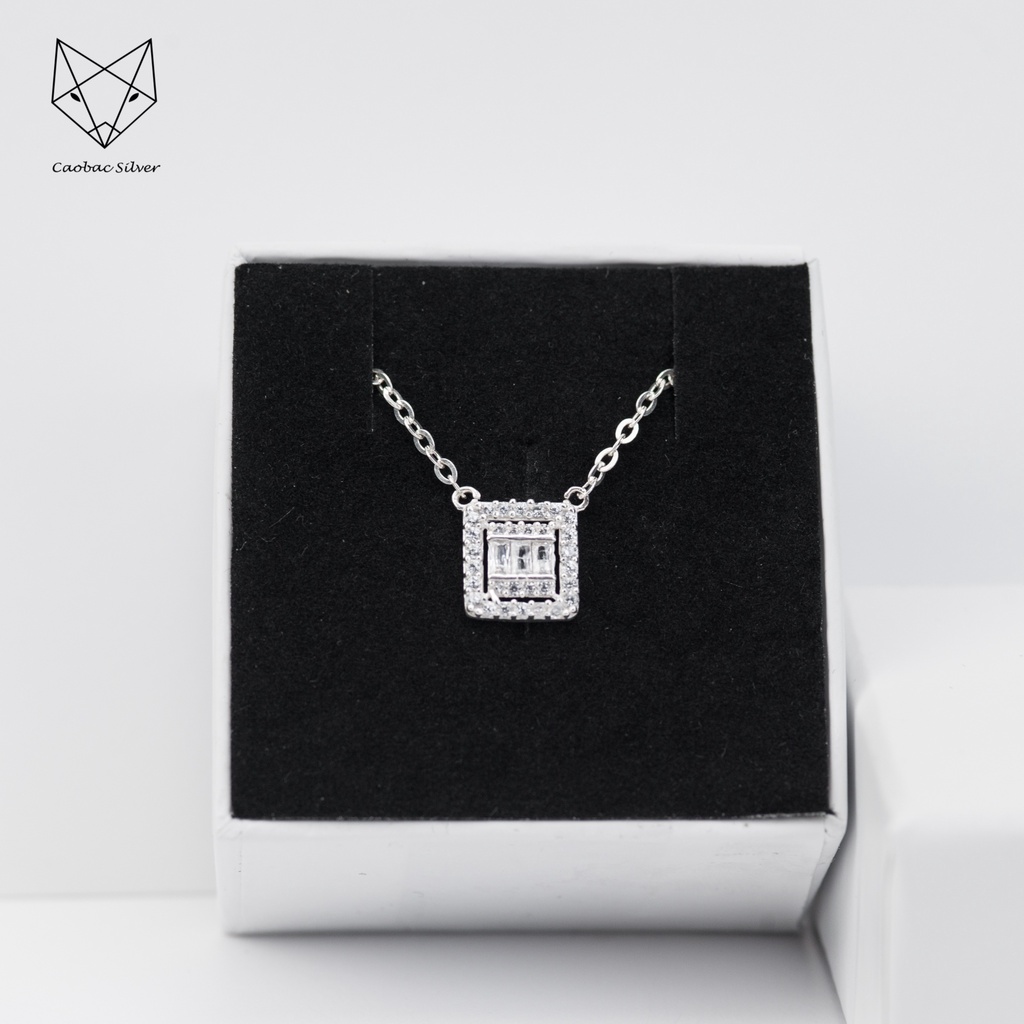 Dây Chuyền Bạc Ta CAOBAC JEWELLERY Cho Nữ Mặt Đá Vuông Nhỏ Basic Đính Đá Lấp Lánh
