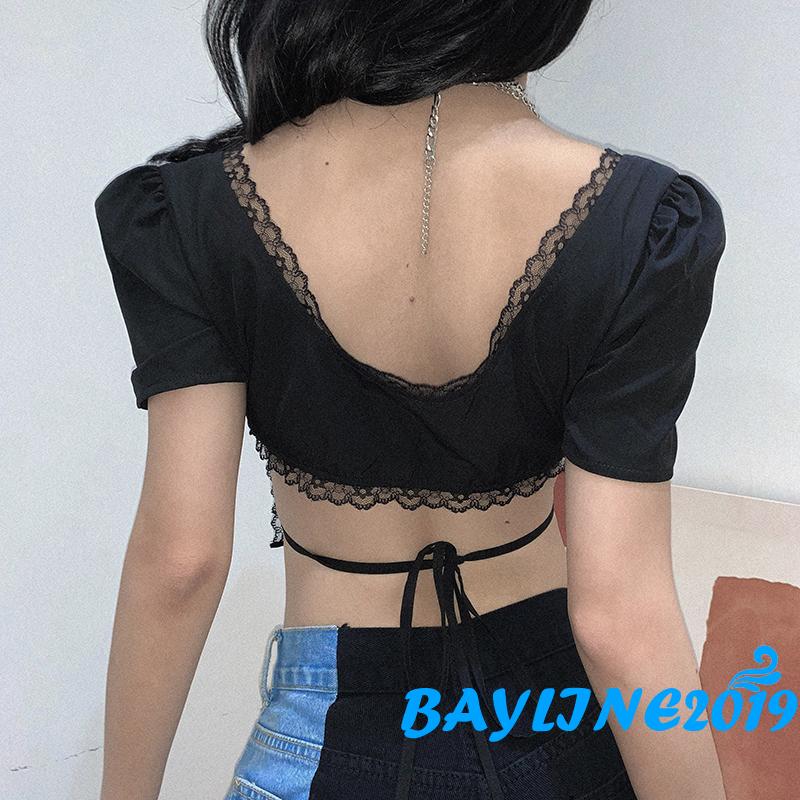 Áo Thun Croptop Cổ chữ V Tay Ngắn Màu Trơn Thời Trang Cho Nữ