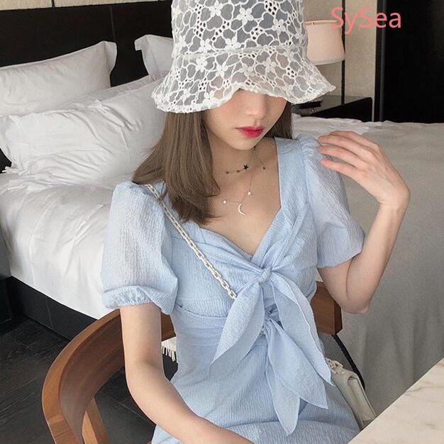 Women Sweet Short Sleeve Dress Bow Knot Summer Dresses
